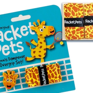 VALUE PACK - Giraffe Tennis Racket Dampener & Overgrip Set with 2 Extra Overgrips - Shock Absorber and Grip Tape for Tennis Racquet