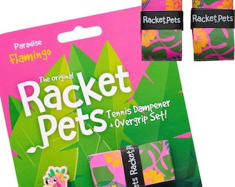 Flamingo Tennis Racket Dampener & Overgrip Set - Racket Pets