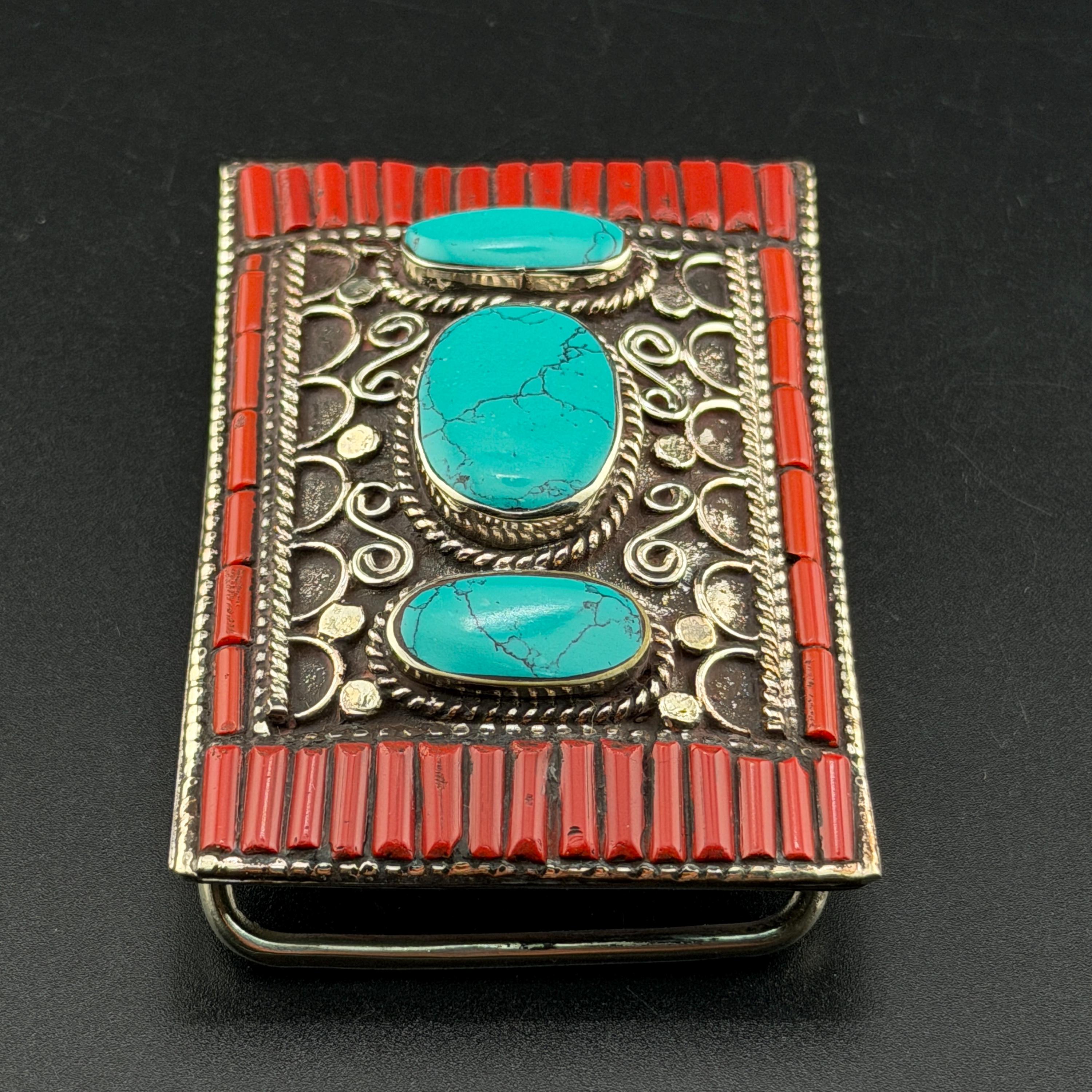 Vintage Tibetan Style Belt Buckle Circular Silver Tone Coral Blue Lightweight Turquoise and Coral Belt Buckle - Etsy main image 4