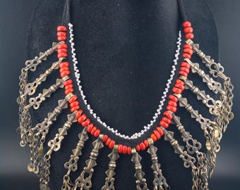 Gargantilla tribal Kuchi auténtica / Joyería étnica afgana / Collar llamativo para festivales de estilo bohemio