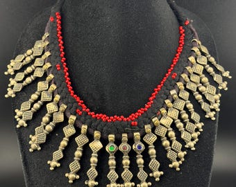 Antieke Kuchi tribal choker ketting – Duits zilver boho etnisch statementstuk