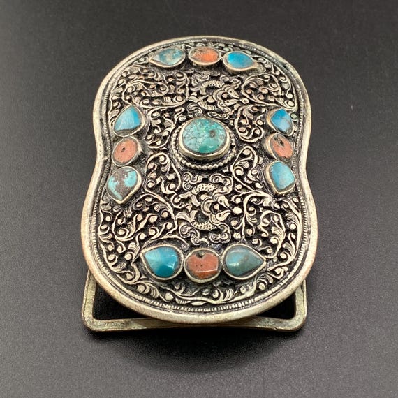 Vintage Style Silver Plated Belt Buckle: Filigree, Coral  display picture 3