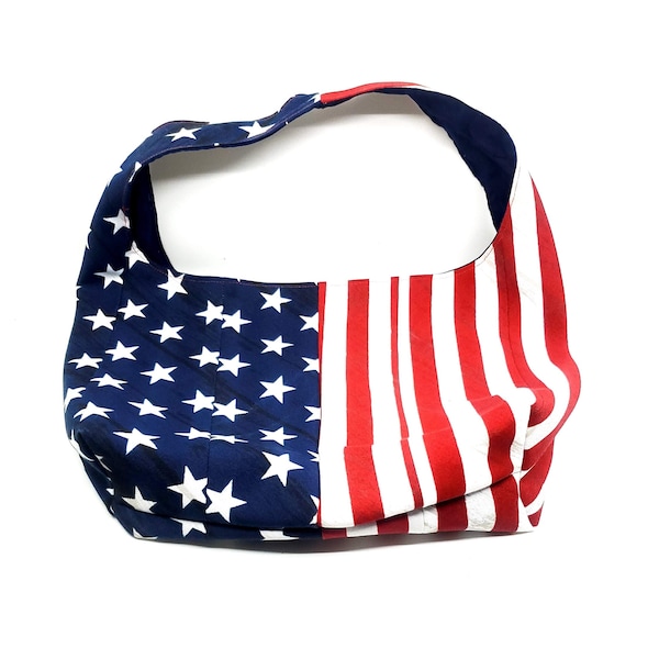 PATRIOTIC HOBO BAG| Stars & Stripes Fabric Tote| American Flag Hobo Shoulder Bag| 4th of July Tote| Canvas Hobo Bag| American Boho Style Bag