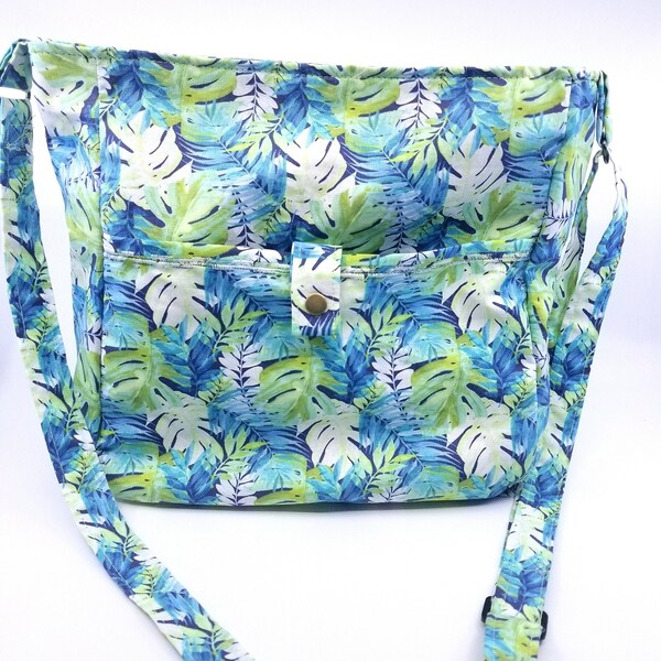 Blue Shoulder Bag, Hippie Purse, Green Sling Bag, Colorful Hippie Bag, Affordable Purse, Small Female Tote Bag, Cotton Fabric Purse, KirsaK