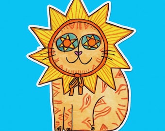 Vinylsticker Sunshine Cat | Sun Kitty | Sticker waterfles laptop