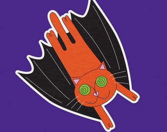 Sticker vleermuiskat | Vinylsticker Halloween kat | Laptopwaterfles