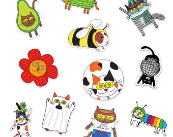 Kattenvinylstickers – grillige geïllustreerde kattenkunst, waterdicht 3"