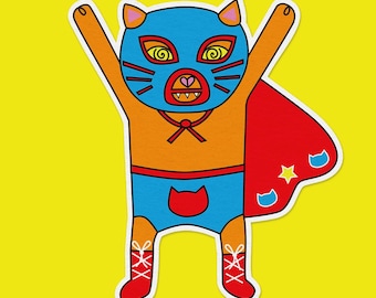Sticker kat Lucador | Grappige worstelkat | Vinylsticker laptop waterfles
