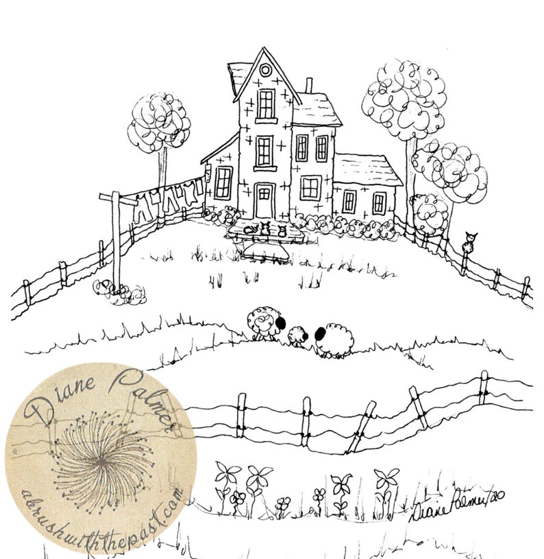 5x7 Line Drawing Farmhouse Printable Black and White | Etsy