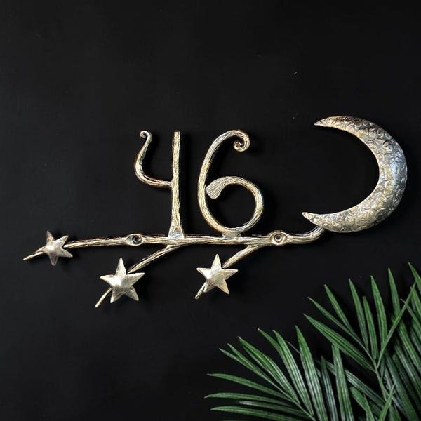 Etsy Design Awards - Moon and Stars Metal House Number Sign