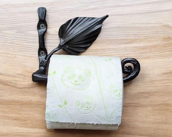 Hand-Forged Toilet Paper Holder: Rustic Iron Vine with Leaf