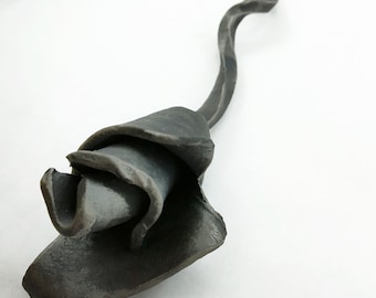 Iron Rose, hand forged metal flower with lettering "Love you", gift for her