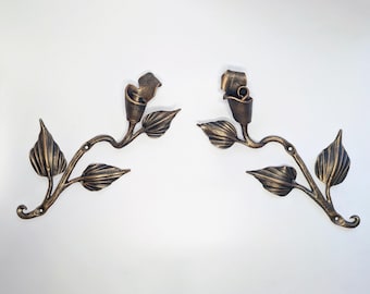 Wrought Iron Wall Art Rose, Forged Metal Floral Wall Decor, Handmade Blacksmith Vine Sculpture, Rustic Botanical Wall Hanging