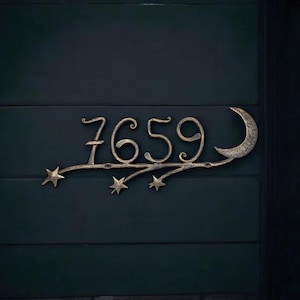 Hand-Forged Celestial House Number Sign – Custom Metal Address Decor