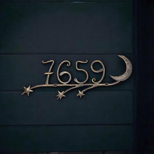 Hand-Forged Celestial House Number Sign – Custom Metal Address Decor
