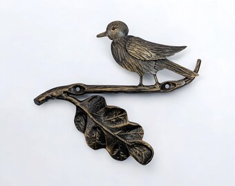 Schmiedeeisen Meisen auf Ast mit Eichenblatt, Kohlmeise Wanddekoration