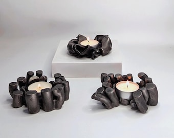 Reserved for Etsy Design Awards. Metal Tealight Holder, Unique Upcycled Candle Holder, Hand-Forged One-of-a-Kind Rustic Home Decor
