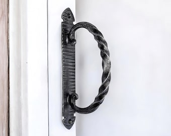 Hand-Forged Wrought Iron Door Pull: Rustic Twisted Barn Door Handle