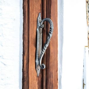 Hand-Forged Wrought Iron Door Pull — Rustic Twisted Handle for Gate, Barn & Interior Doors, Blacksmith Hardware