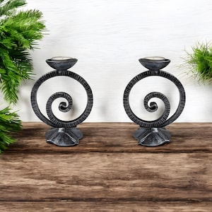 Forged Spiral Candle Holders, Set of 2 or Single, Hand-Forged Wrought Iron Decor