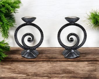 Castiçais em Espiral Forjados à Mão, Conjunto de 2 ou Individual, Decoração em Ferro Forjado Artesanal