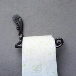 Modern Toilet Paper Holder, Hand-Forged Minimalist Scroll Hook, Rustic Bathroom Wall Roll Mount, Blacksmith Iron Decor