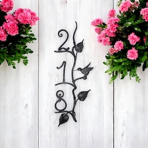 vertical Address Sign with hummingbird, personalized house sign, Front Door Decals Address Plaque Outdoor, house number tropical style