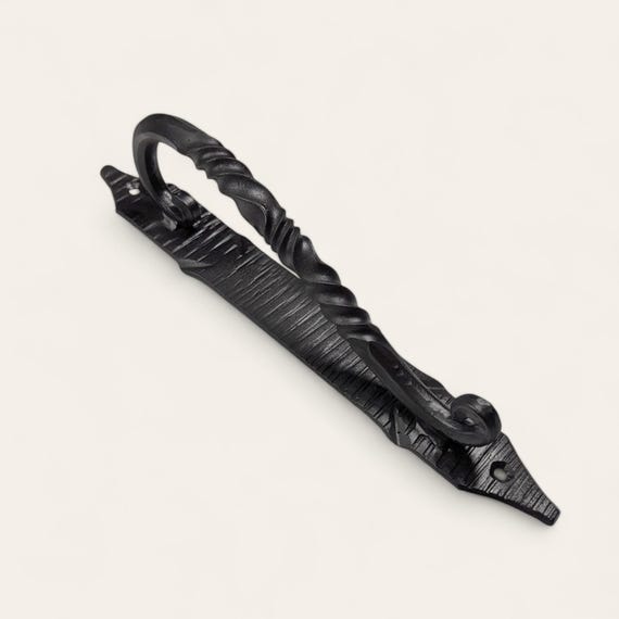 Hand-Forged Wrought Iron Door Handle: Rustic Twisted Barn Door Pull