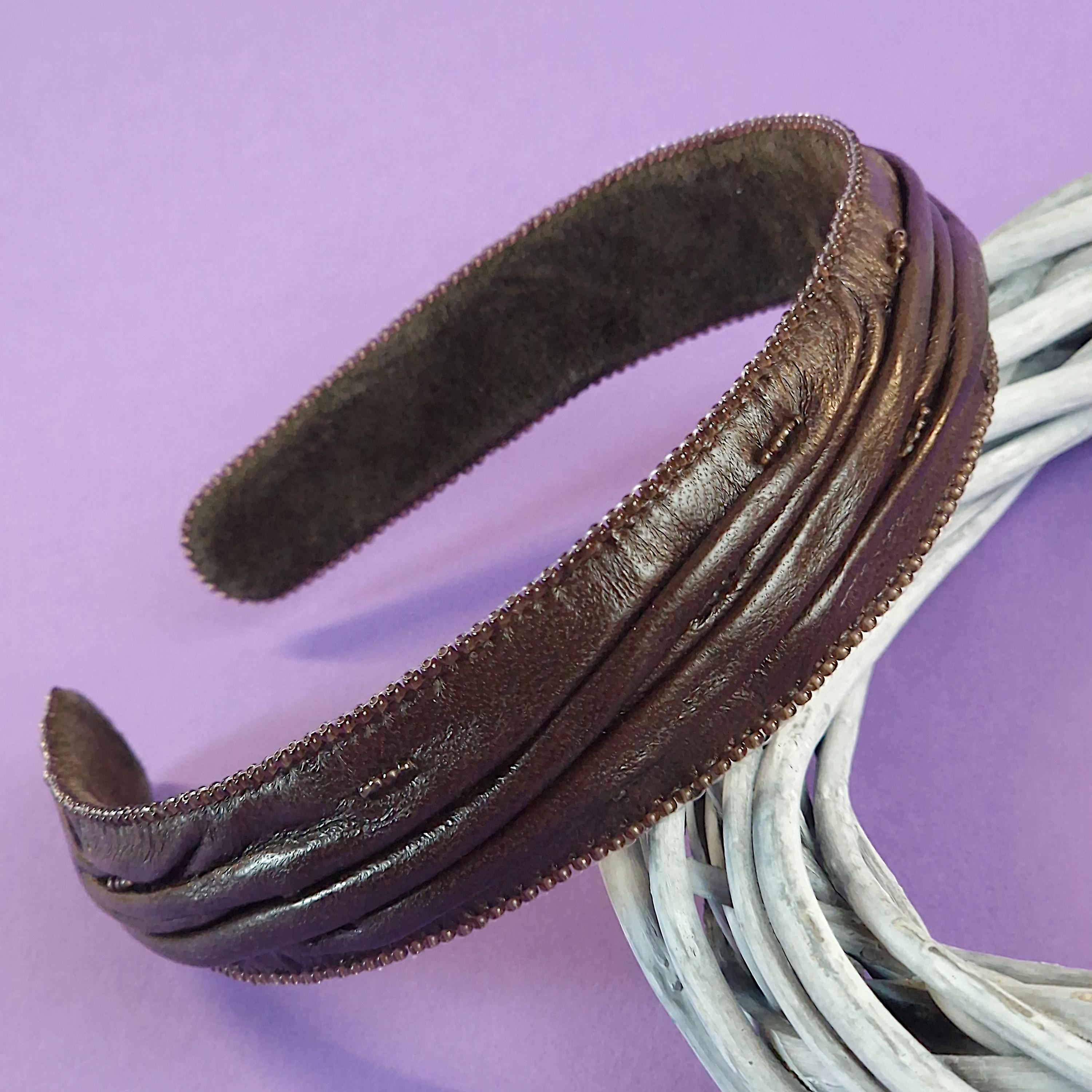 Leather Headband Boho Style - Handmade Leather Headband made of genuine leather, minimalist hair accessory Gift for her, Coffee Brown
