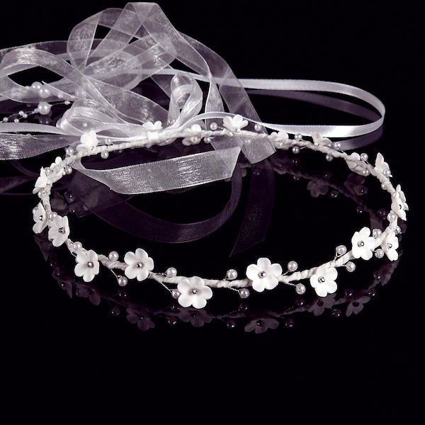 Communion Hair Wreath | Flower Wreath for Girls | Wedding Hair Accessory | Floral Hair Wreath White, Ivory I 11