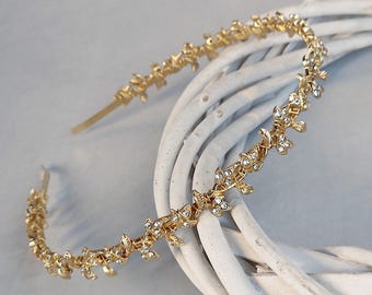 Bridal Gold Leaf Crystal Headband, Gold Leaf Hair Vine, Boho  display picture 2