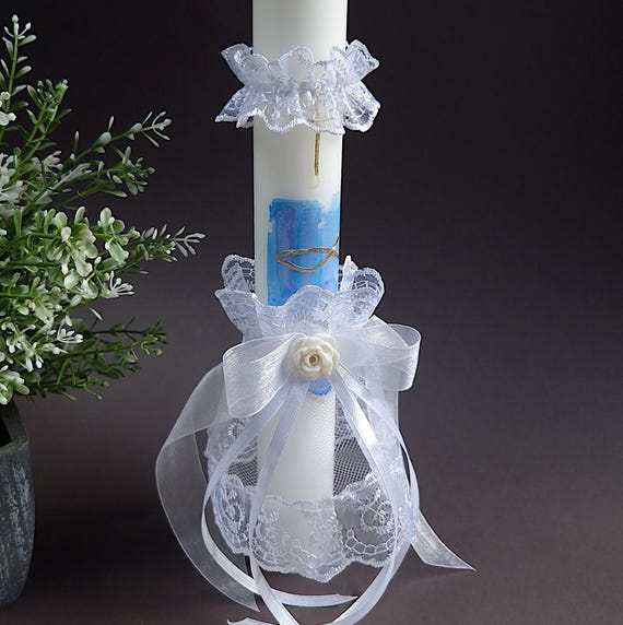 Kerzenschmuck Set Tropfschutz für Kommunion & Hochzeit | Kerzen Dekoration weiß ivory | Candle Decoration Wedding - Baptism