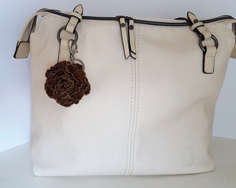 Genuine leather flower bag charm, handbag pendant, flower keychain.