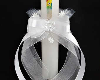 Ensemble de bougies décoratives avec protection anti-gouttes | Décoration de bougies de mariage | Bougie de baptême et de communion | Décoration de bougies bohème blanche