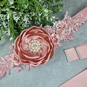 Bruidsriem, Kantbloemriem, Blush, Boho Bruidsriem.