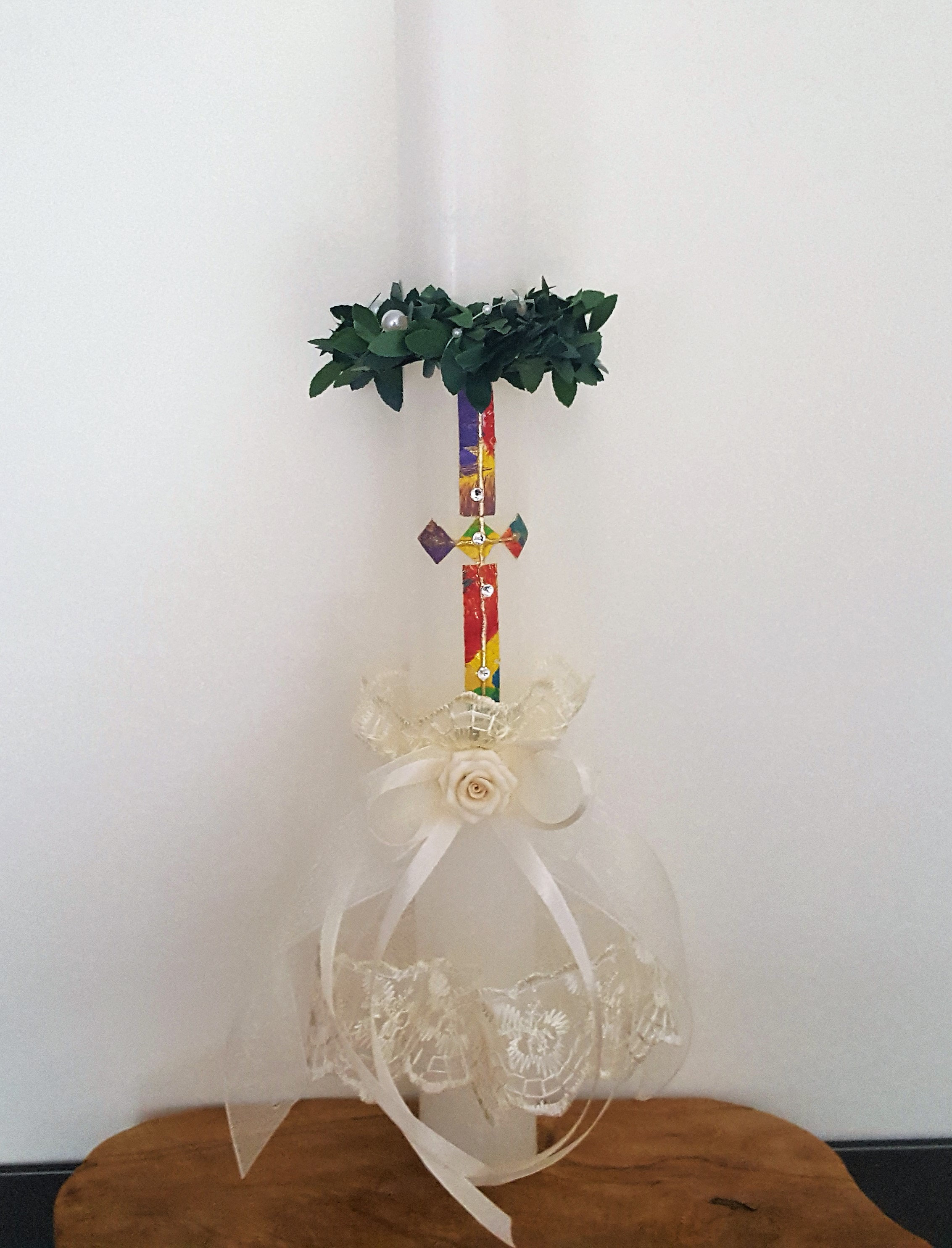 Jupe De Bougie Décorative Pour Baptême/communion - Anti-gouttes, Blanc Avec Fleurs Et Perles, DIY