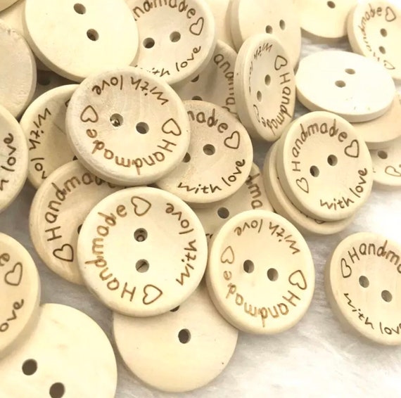 Wooden Buttons handmade With Love 15mm Sewing Scrapbooking Craft