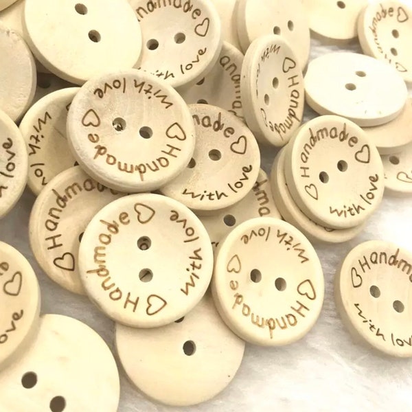 Wooden buttons "Handmade With Love" 15mm sewing  scrapbooking craft