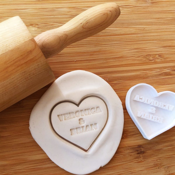 Personalised Wedding anniversary Valentines Wide Heart Shaped cookie cutter fondant cutter with name imprint 3D printed