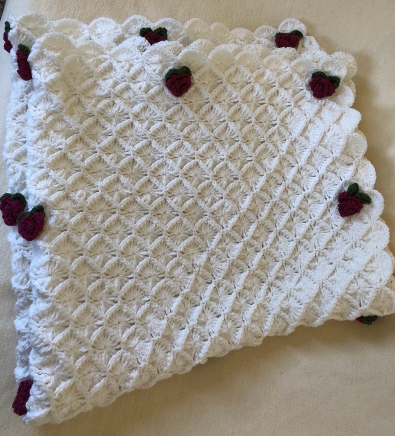 Fancy White Baby Blanket christening Blanket W/ Roses Etsy