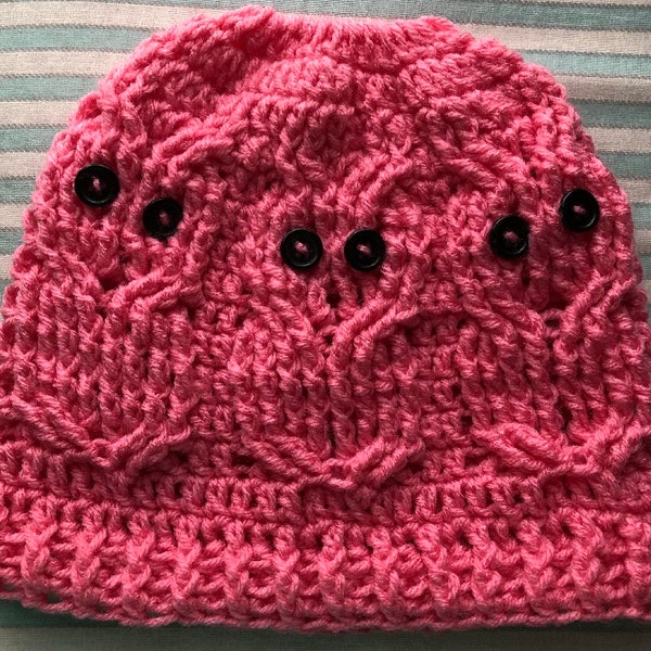 Owl Cable Stitch Hat/Messy Bun