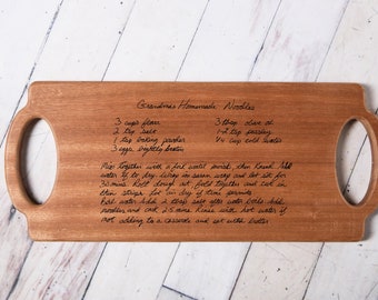Custom Mahogany Serving Tray - Cheese board - Recipe Keepsake - Handwriting Keepsake - Monogram