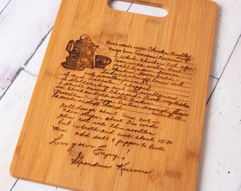 Custom Engraved Handwritten Recipe on Bamboo Cutting Board