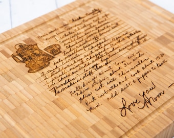Custom Engraved Handwritten Recipe on Bamboo Butcher Block