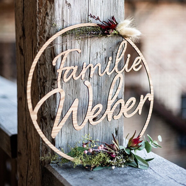 Türkranz Familie / Türschild Name Holz Namenskreis Namensschild Familienname Holzschild Geschenk