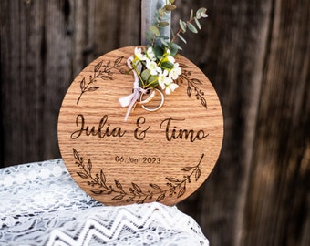 Ringkissen / Name + Hochzeitsdatum Ringkissen Hochzeit Trauringkissen Holz Gravur personalisiert Trauung Lasergravur Holzscheibe Brautpaar