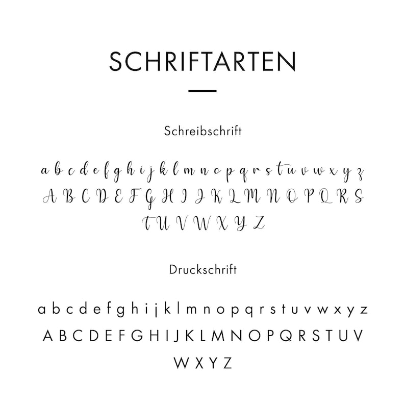 Puede incluir: Un gr&aacute;fico que muestra dos fuentes diferentes, "Schreibschrift" y "Druckschrift", con el alfabeto en may&uacute;sculas y min&uacute;sculas.