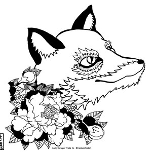 Fuchs und Blumen Färbung Seite - Instant Download - Druck und Farbe
