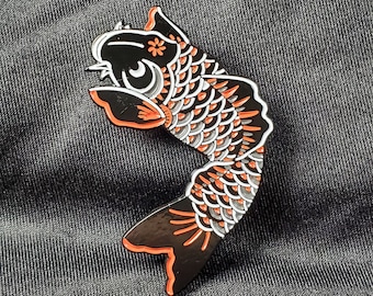 Black and Red Koi Tattoo Art Enamel Pin