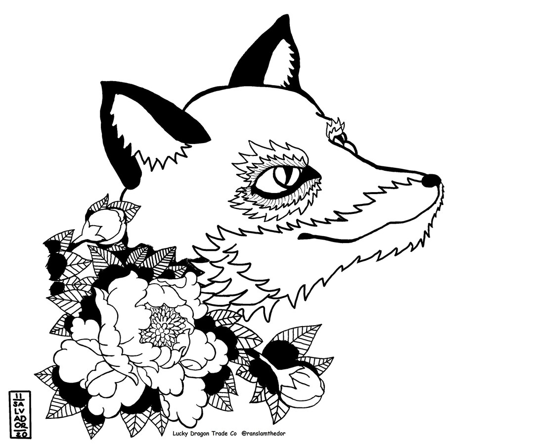 Fox and Flowers Coloring Page - Instant Download - Print and Color - Etsy